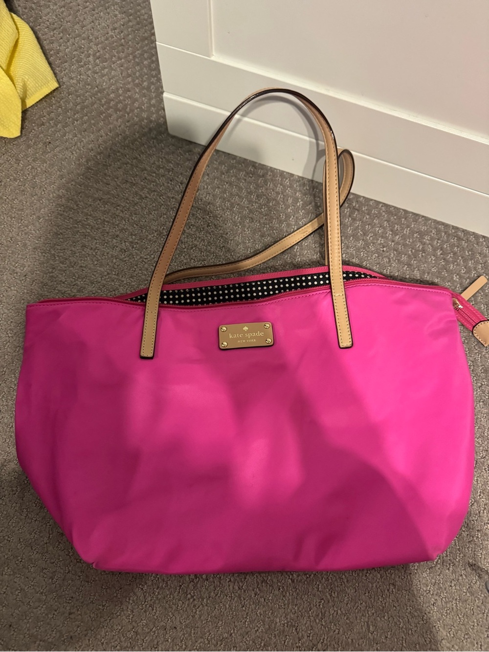 kate spade Hot Pink Tote with Tan Handles